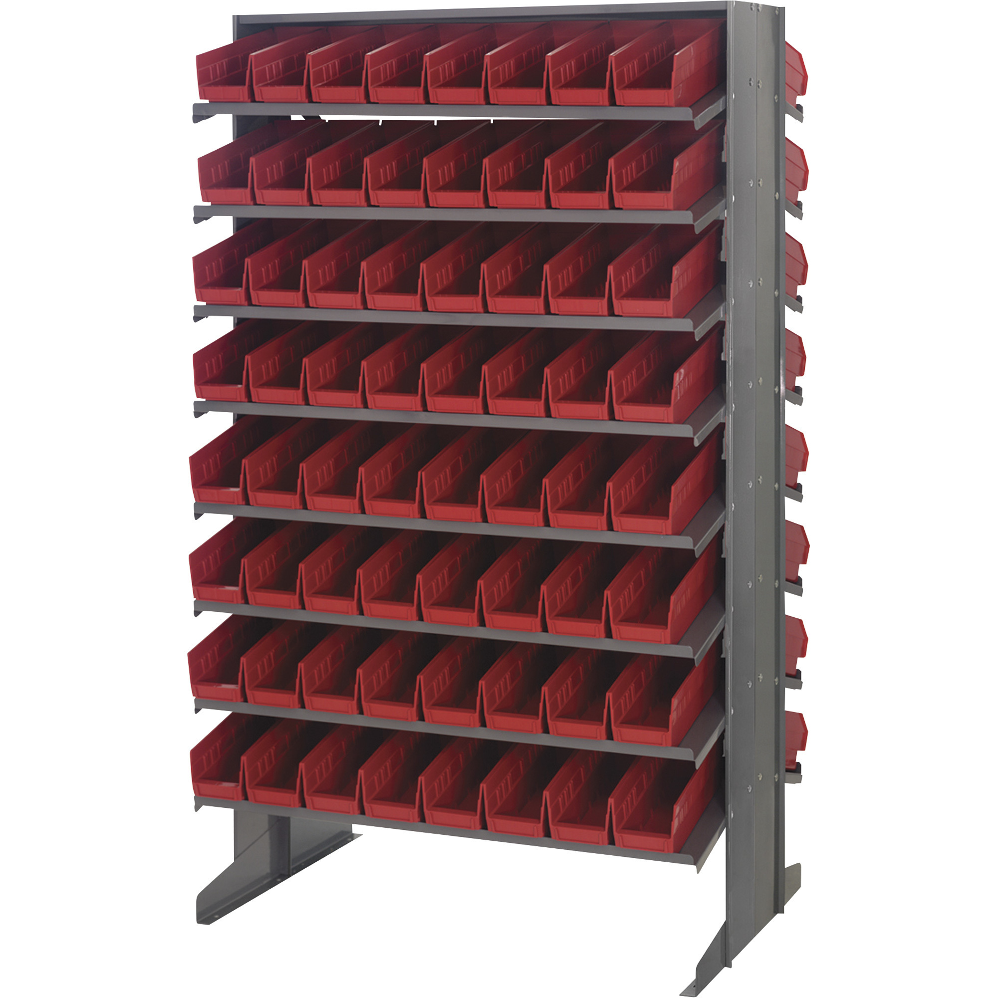 Quantum Storage Double Sided Rack With 128 Bins, 24in. x 36in. x 60in. Size, Red, Model# QPRD-101RD